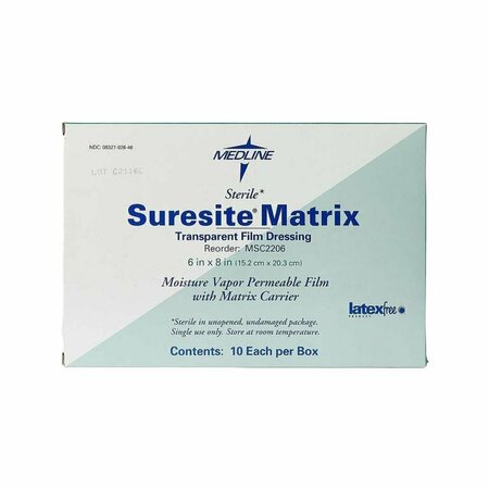 MEDLINE Suresite Matrix Transparent Film Dressing, 6in. X 8in, 10PK MSC2206Z